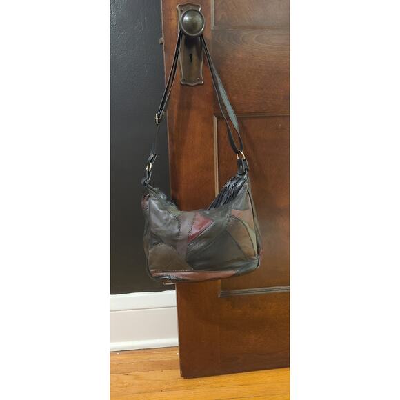 Multi Color Black Faux Leather Patchwork Retro Shoulder Bag Purse - Picture 3 of 7